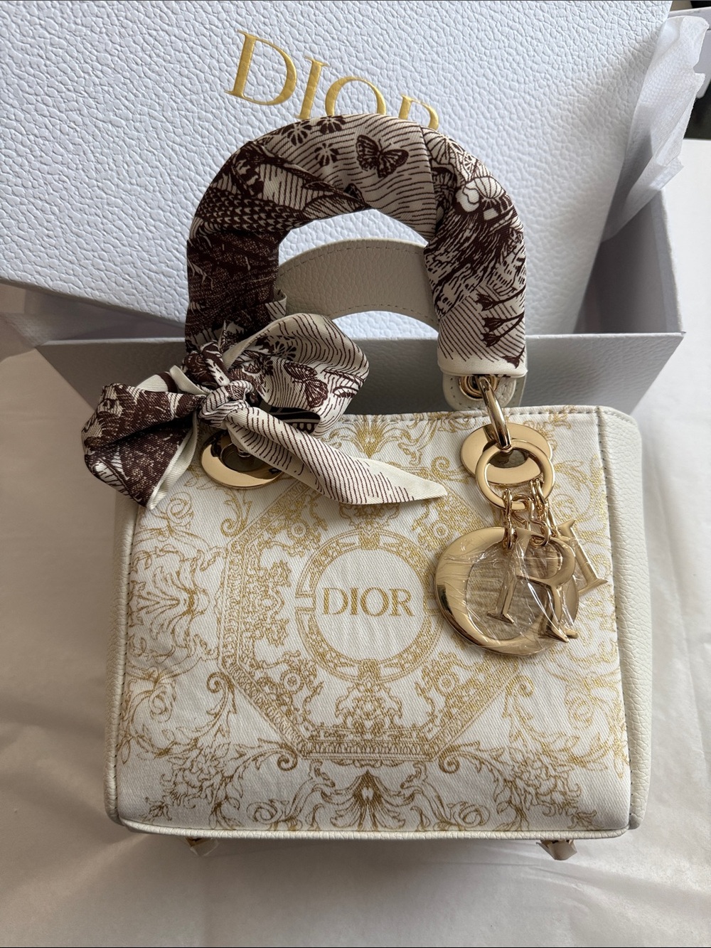 Dior GWP White & Gold Embroidered Lady Dior Shoulder Bag